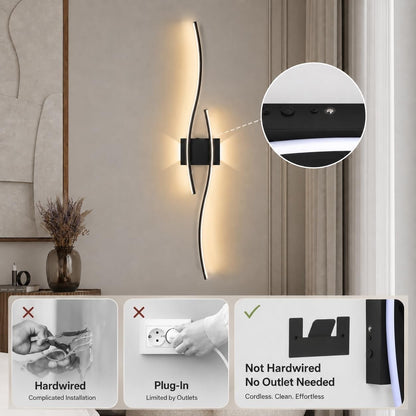 Rechargeable Wall Lights Sconces Wireless 100cm Black 2 Pack Remote Dimmable