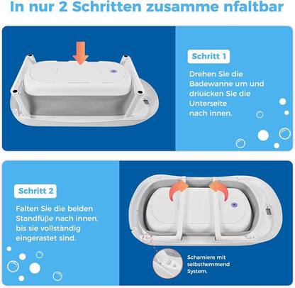 Baby Bath Tub with Stand Foldable Newborn Bath Non Slip 81x48cm Portable Grey