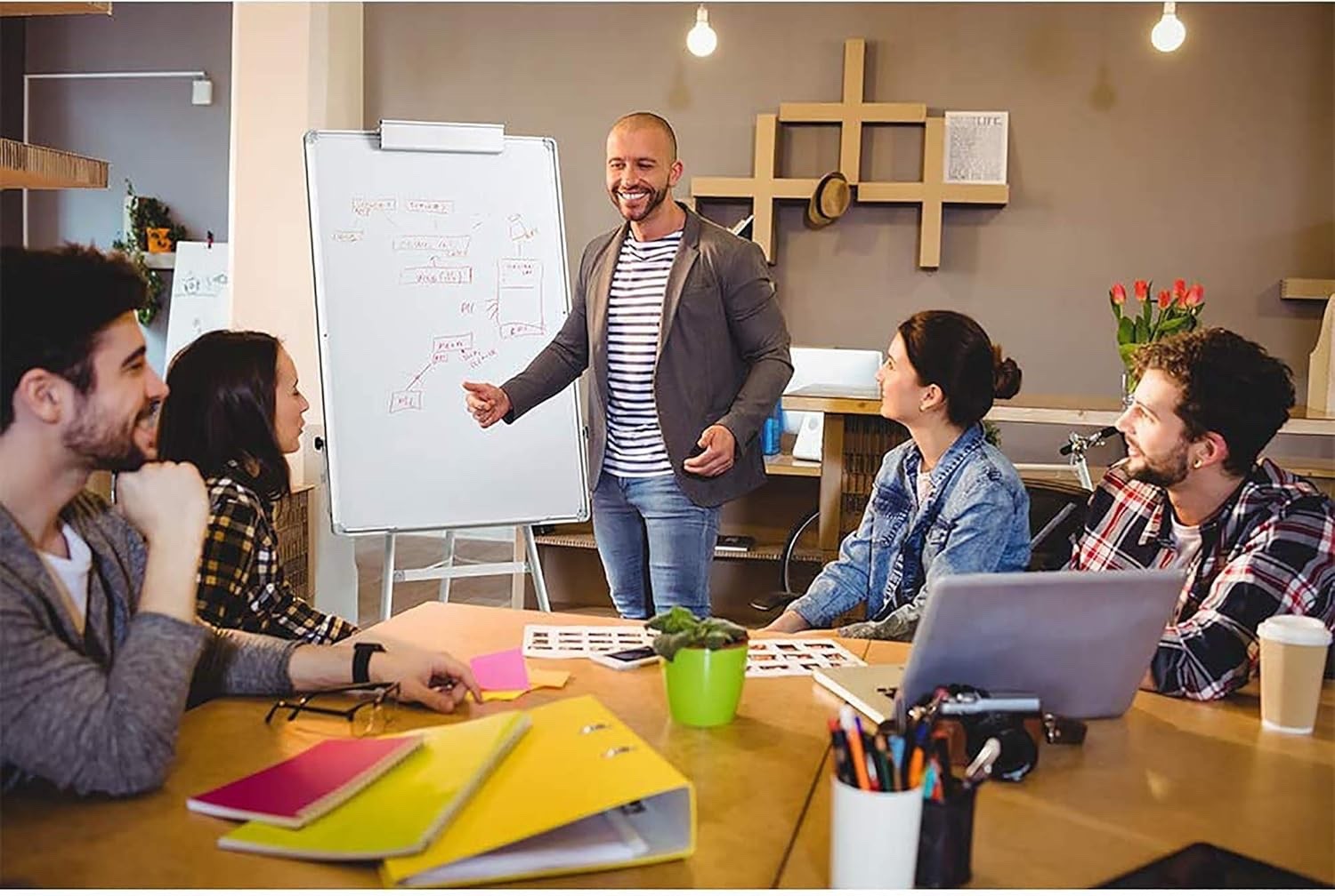 Magnetic Whiteboard 90x60cm Tripod Stand Portable Flipchart Easel