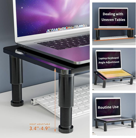 Monitor Stand Riser 2 Pack Adjustable Height Glass Desk Laptop PC TV Shelf