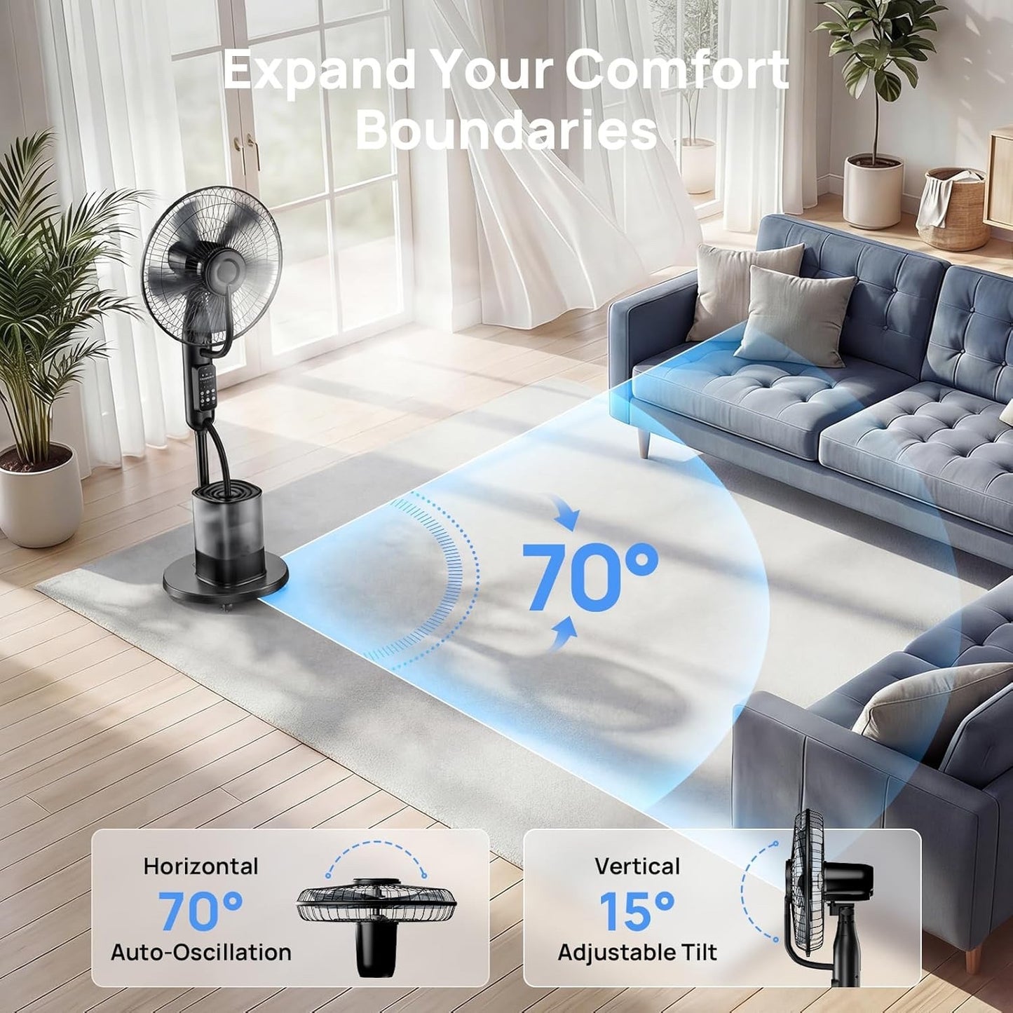 Misting Pedestal Fan 4L Tank Remote Oscillating Standing Cooling 5 Speed Patio