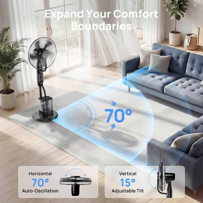 Misting Pedestal Fan 4L Tank Remote Oscillating Standing Cooling 5 Speed Patio