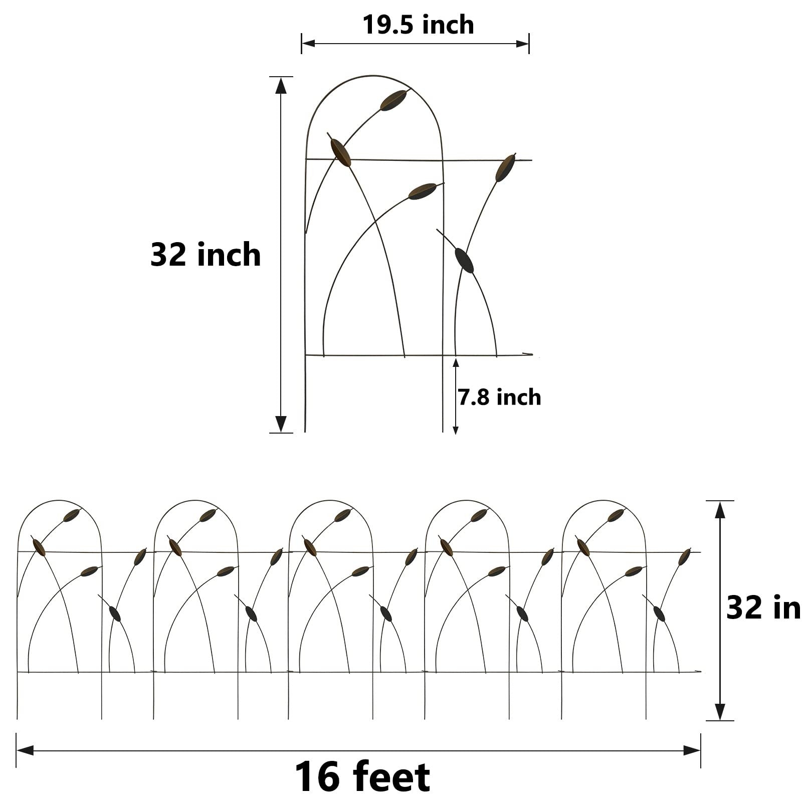 Thealyn 10 Panel Metal Garden Fence 82x50cm No Dig Rustproof Wrought Iron Bronze