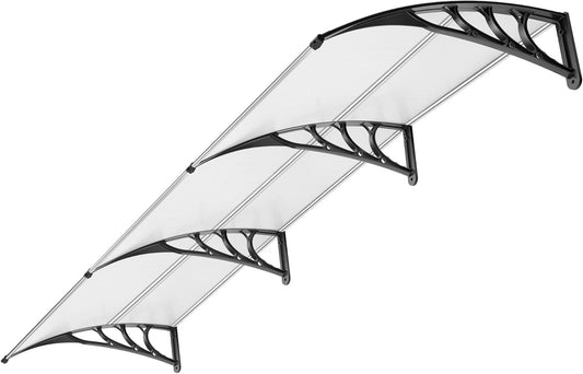 Door Window Awning 40x120in Polycarbonate Canopy Clear Panel Black Bracket