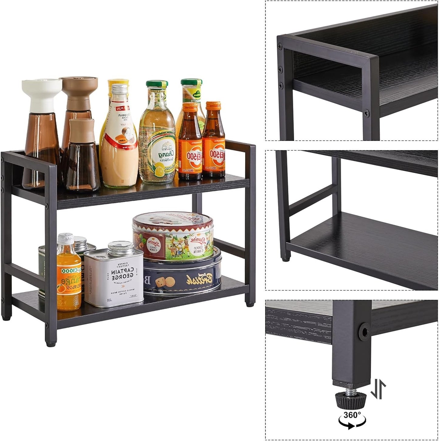 Spice Rack Organizer Countertop 2 Tier Kitchen Storage Shelf Black Industrial