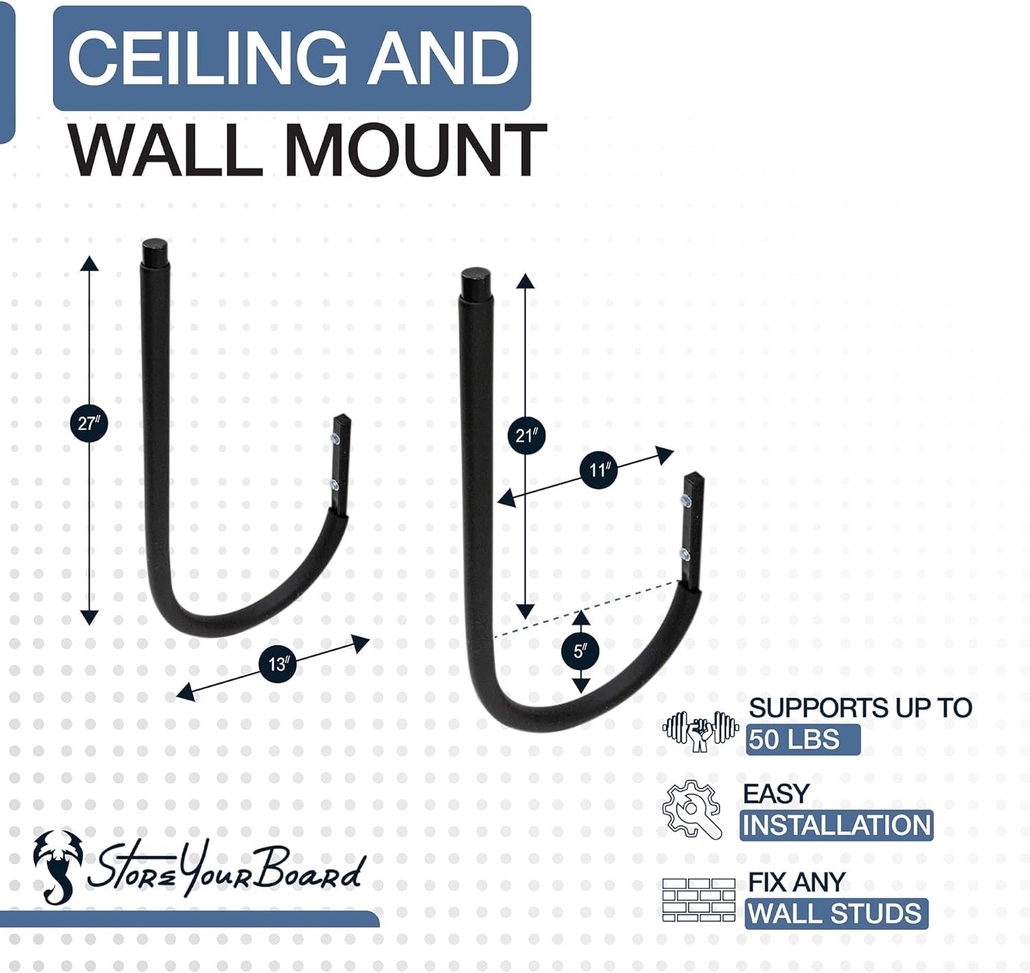 StoreYourBoard SUP & Surfboard Rack Ceiling/Wall Mount Heavy Duty 50lbs