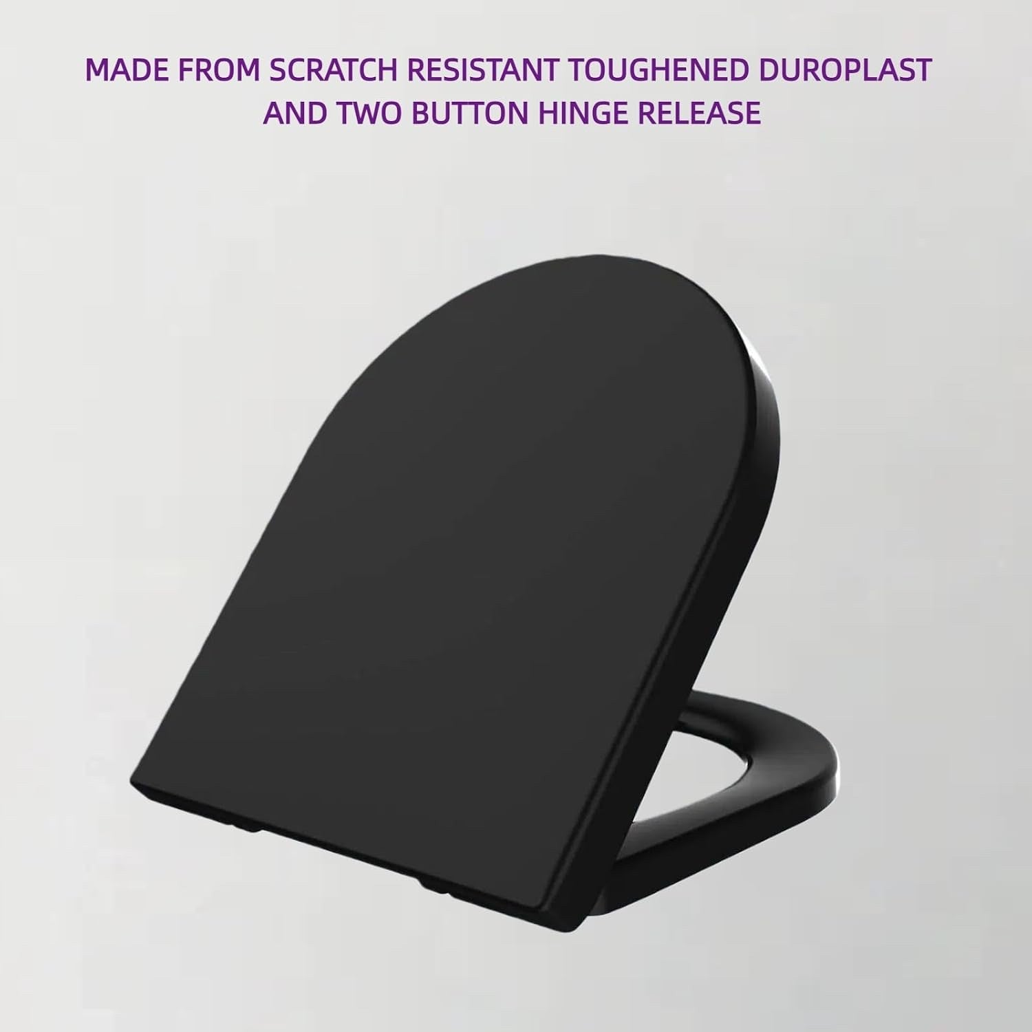 Black D Shape Toilet Seat Soft Close Quick Release Adjustable Hinges 46x36cm