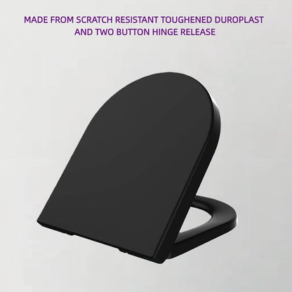 Black D Shape Toilet Seat Soft Close Quick Release Adjustable Hinges 46x36cm