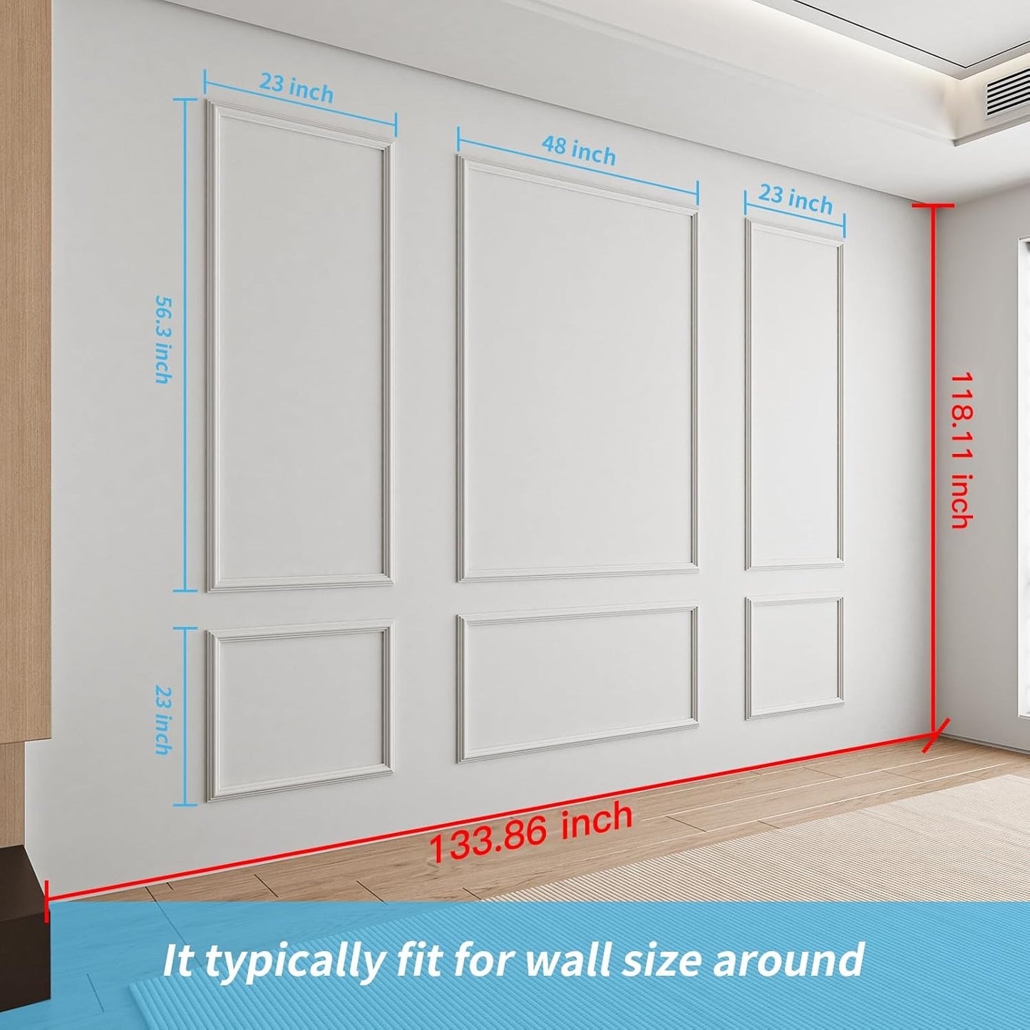 Wall Moulding Panel Kit Pre Cut Wainscoting 24pc White Polystyrene DIY Decor