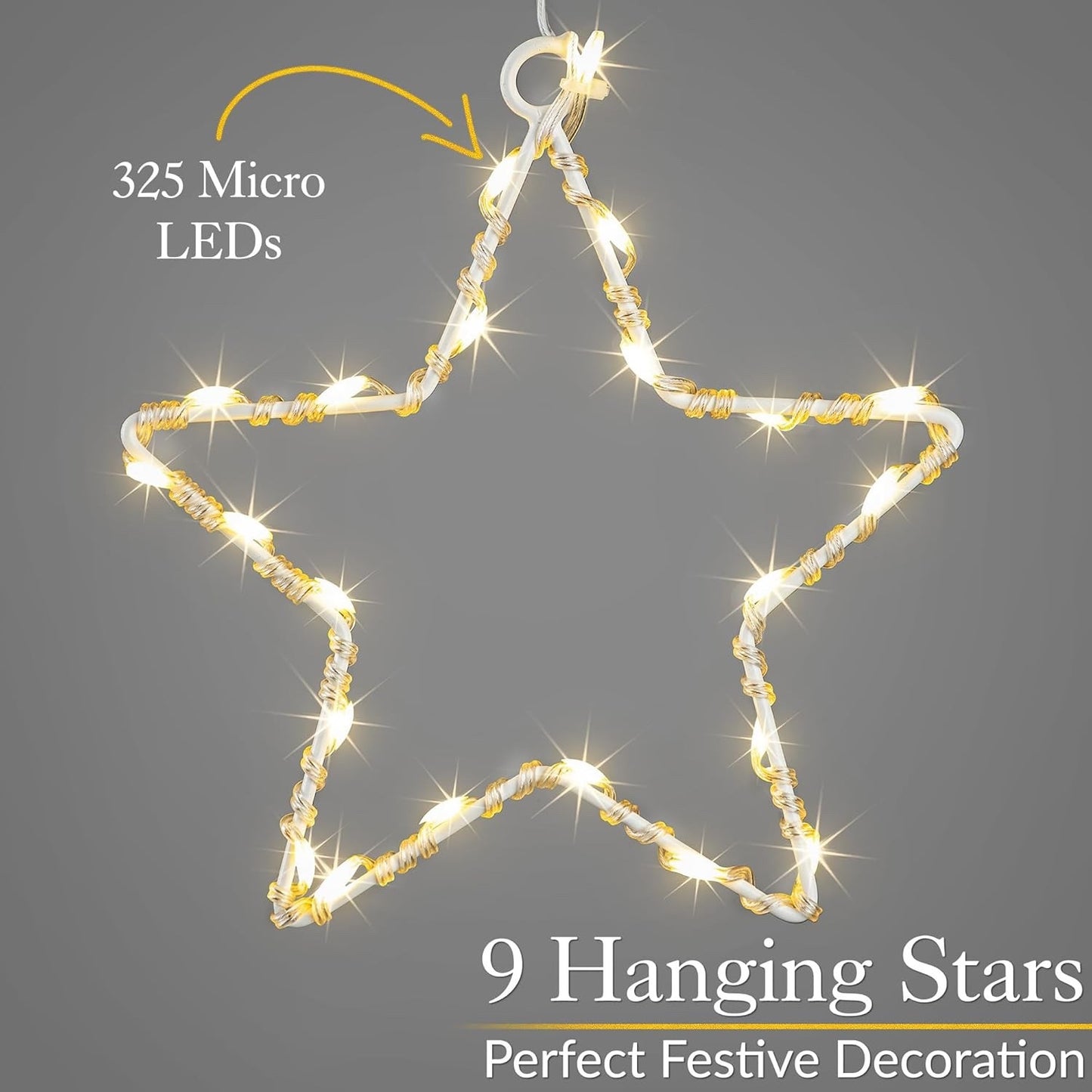 Christmas Curtain Lights Star 325 LED Warm White Window Indoor Outdoor 1.2m