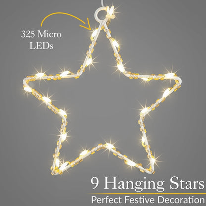 Christmas Curtain Lights Star 325 LED Warm White Window Indoor Outdoor 1.2m