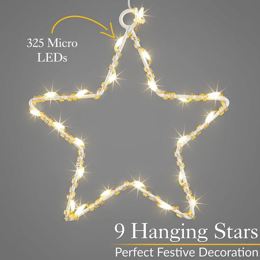 Christmas Curtain Lights Star 325 LED Warm White Window Indoor Outdoor 1.2m
