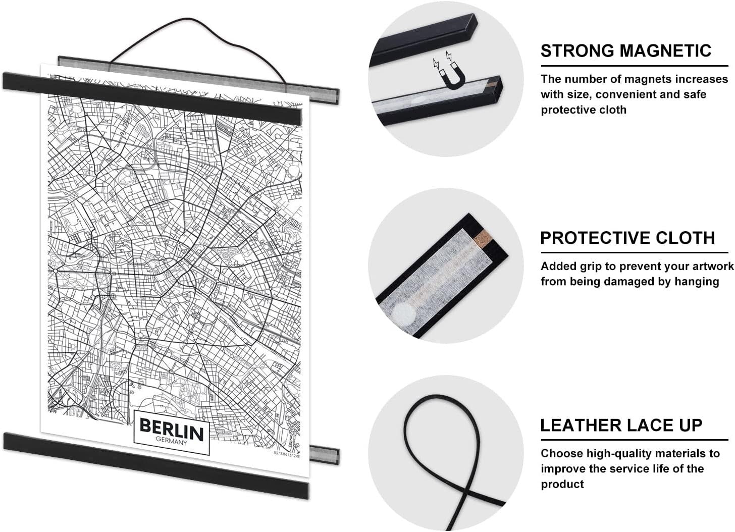 A0 Magnetic Poster Frame Light Wood Print Hanger Wall Hanging Rails