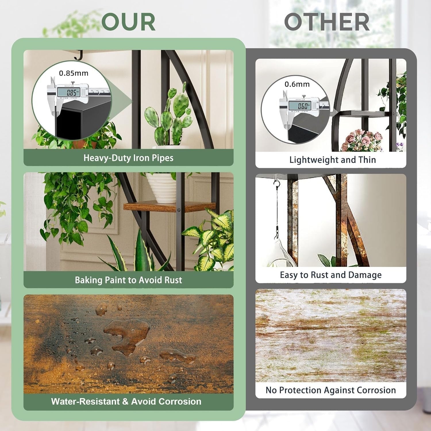 BACEKOLL Plant Stand Indoor with Grow Lights, 6 Tiered Tall Plant Shelf, Metal P