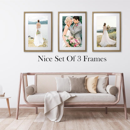 Picture Frame Set 60x40cm Wooden 3 Pack Poster Photo Mount Wall Hanging Oak