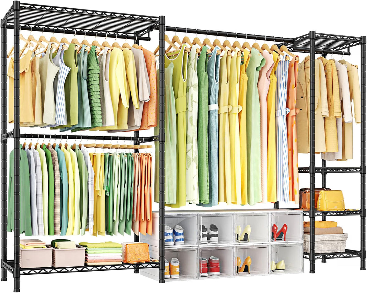 Heavy Duty Clothes Rack Extendable 6 Shelves 4 Rails 362kg Black Carbon Steel