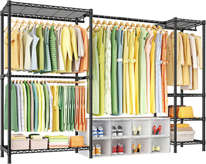Heavy Duty Clothes Rack Extendable 6 Shelves 4 Rails 362kg Black Carbon Steel