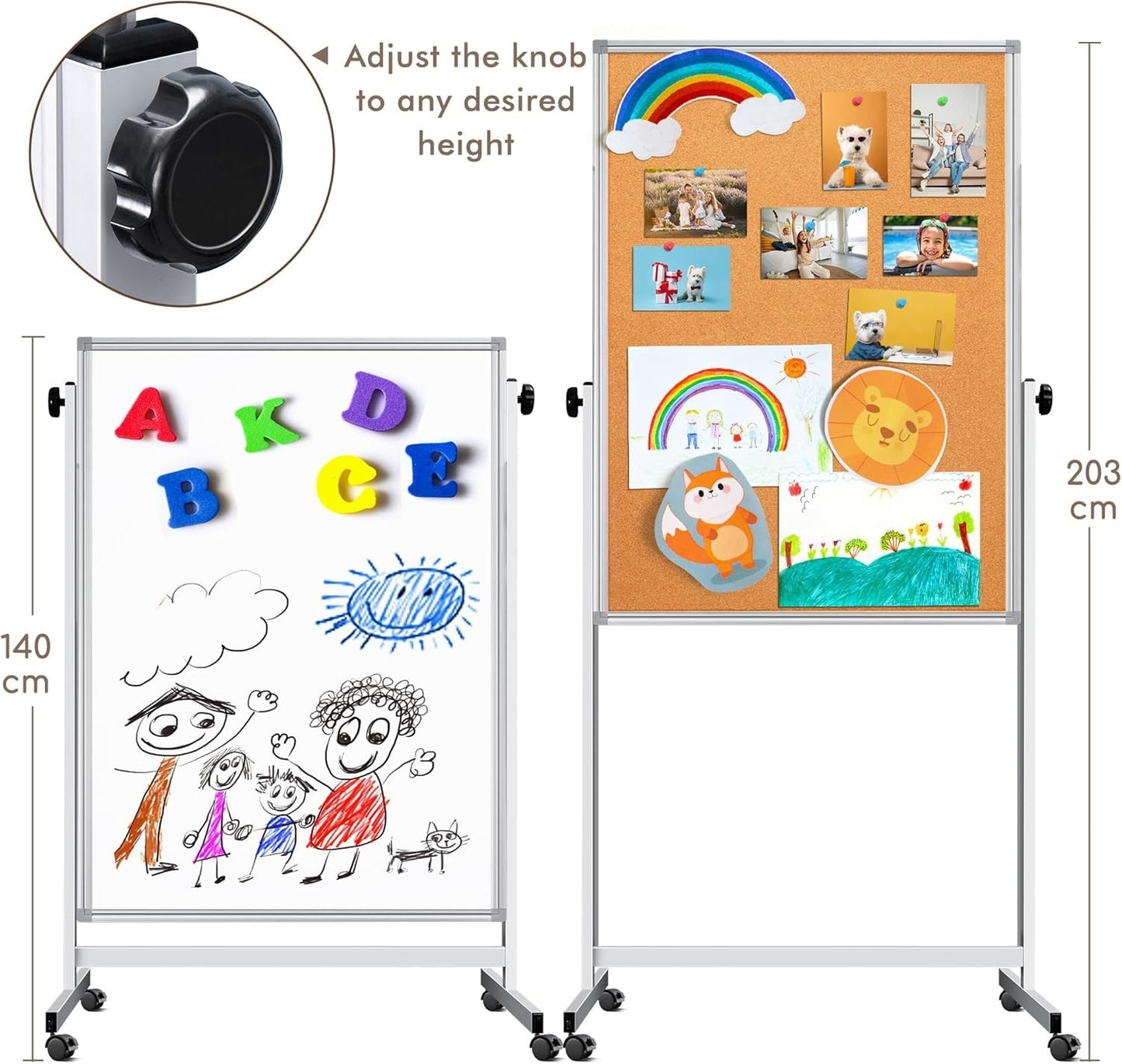 Magnetic Whiteboard Stand 120x60 cm Mobile Dry Erase Board Portable Classroom