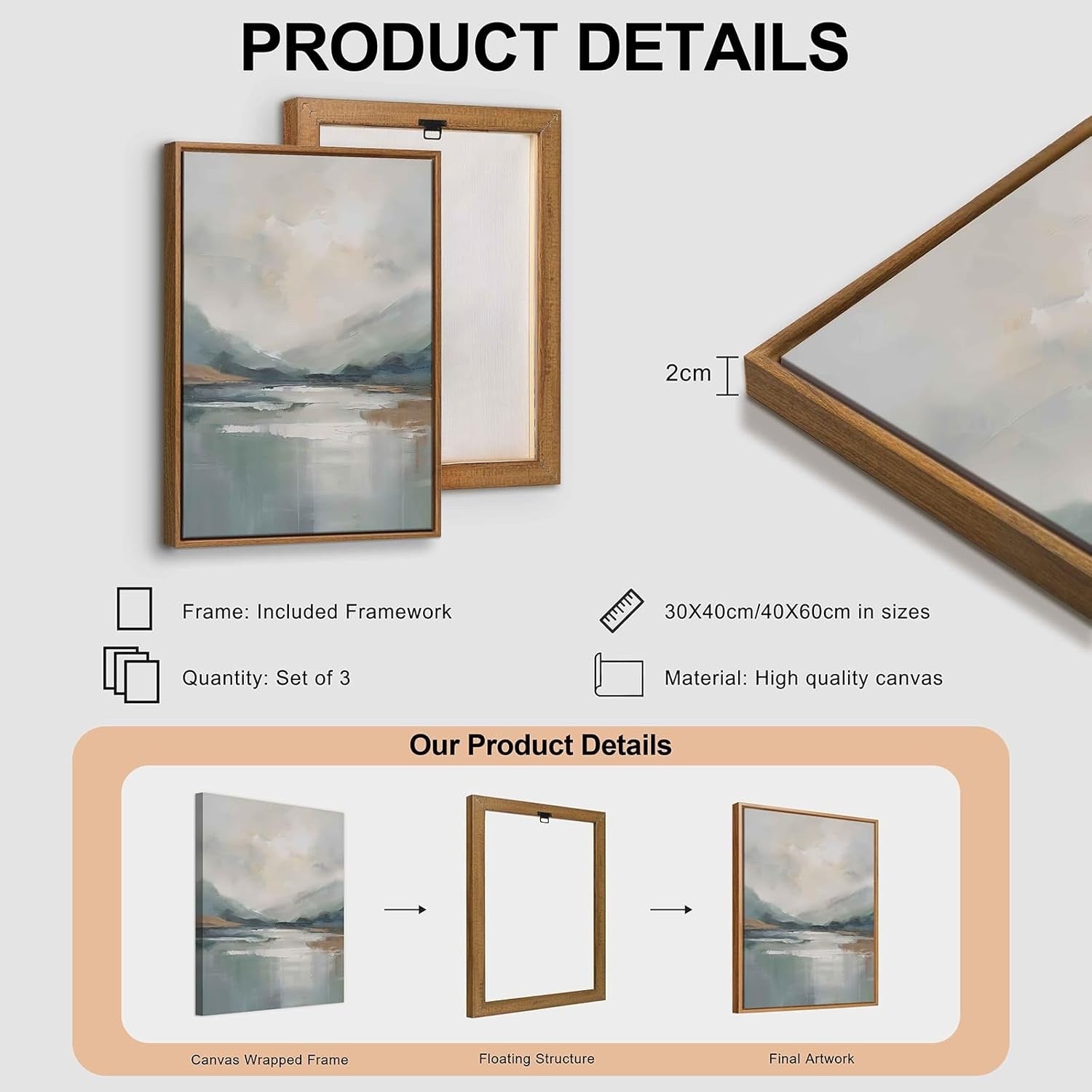 Abstract Mountain Landscape Painting 3 Panel Wall Art 40x60cm Canvas Print Home