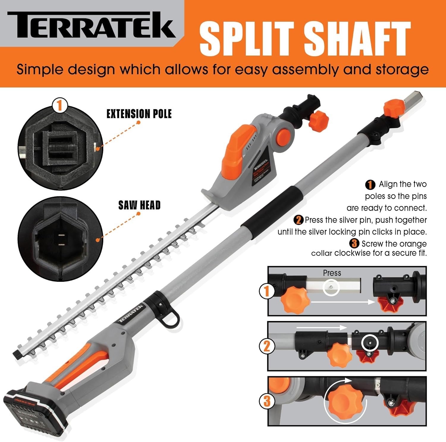 20V Cordless Telescopic Hedge Trimmer 2.4m Long Reach w Battery