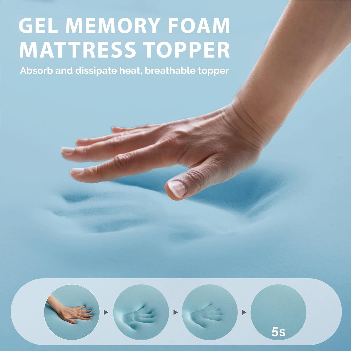 Memory Foam Mattress Topper Super King 5cm Anti Slip Washable Cover 180x200cm