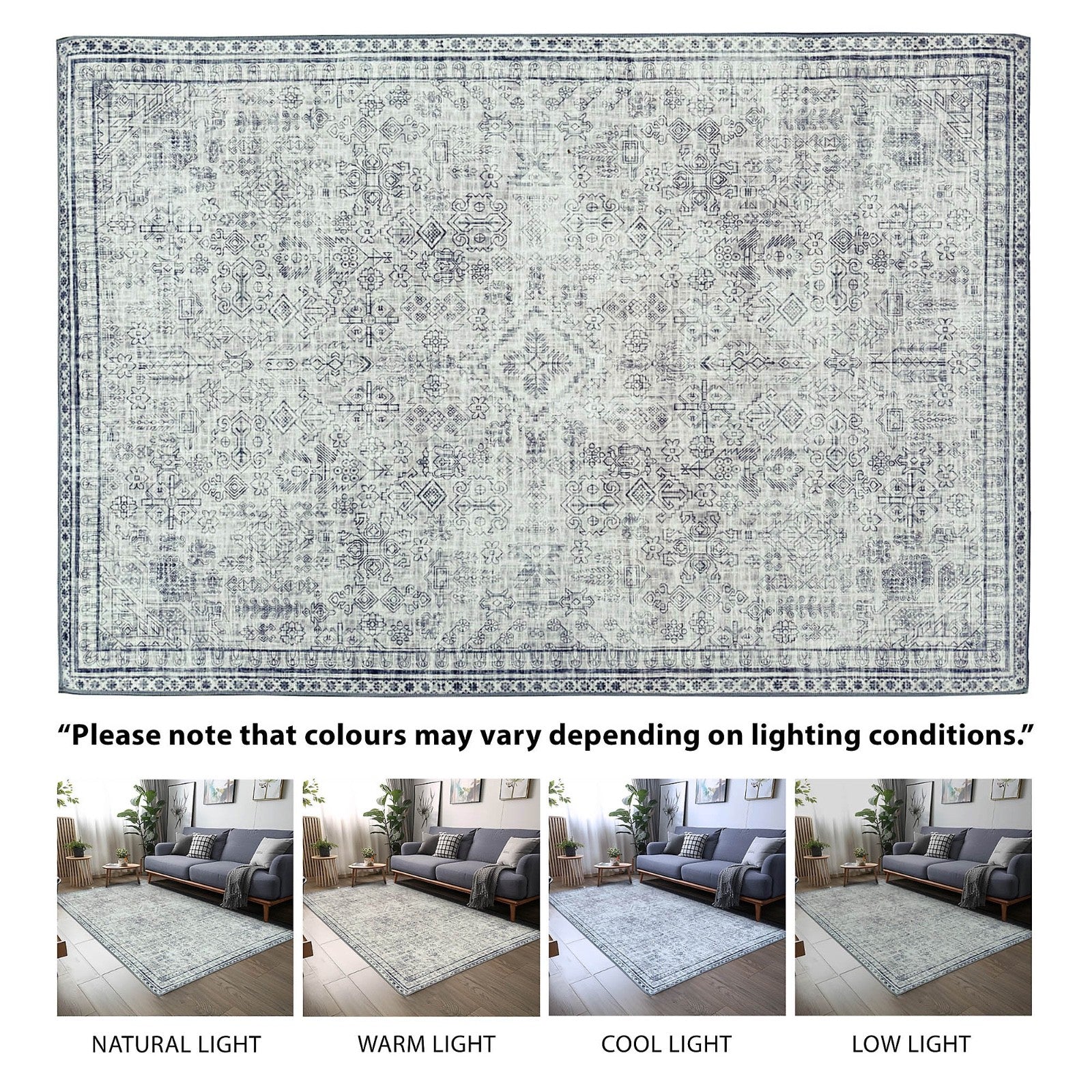 Machine Washable Area Rug 152x213cm Living Room Bedroom Cream Taupe Grey