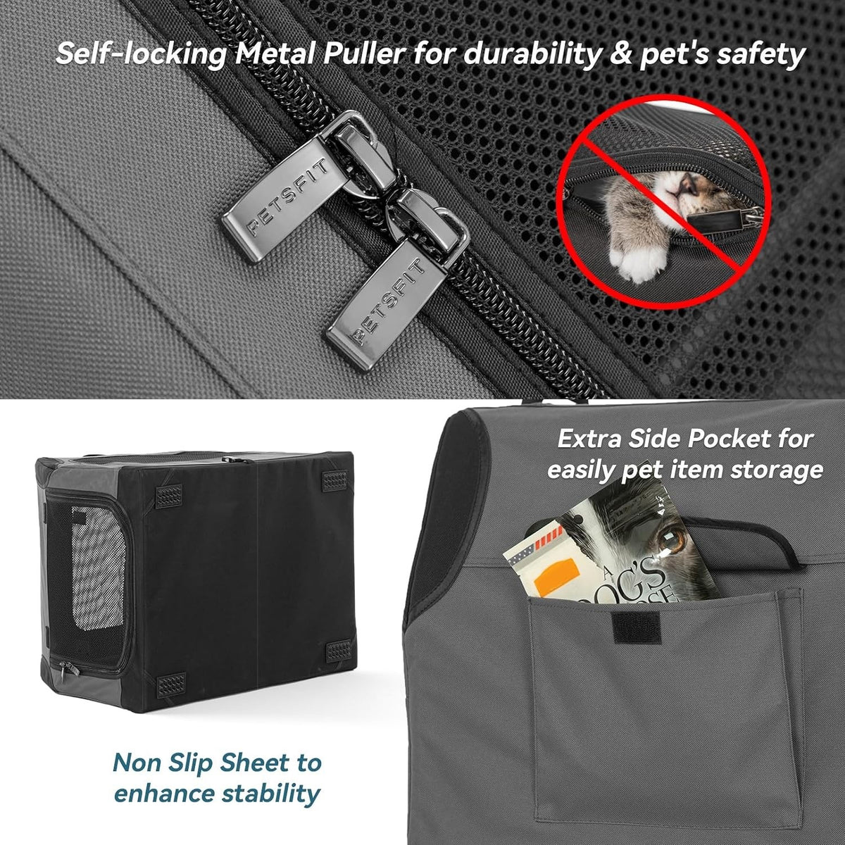 Petsfit Foldable Dog Travel Crate Large Grey 91x61x58cm Portable Car Carrier