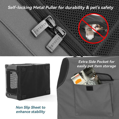 Petsfit Foldable Dog Travel Crate Large Grey 91x61x58cm Portable Car Carrier