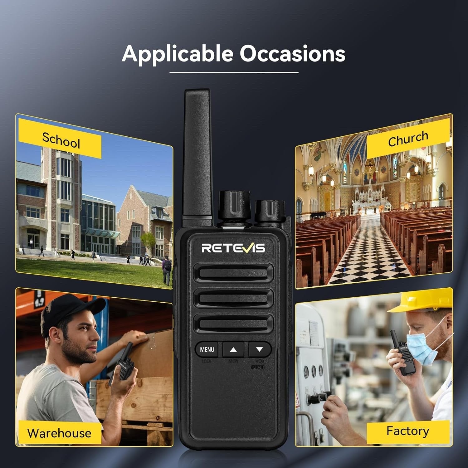 Retevis RT668 Walkie Talkies Rechargeable 10 Way Charger VOX – Black 10 Pcs