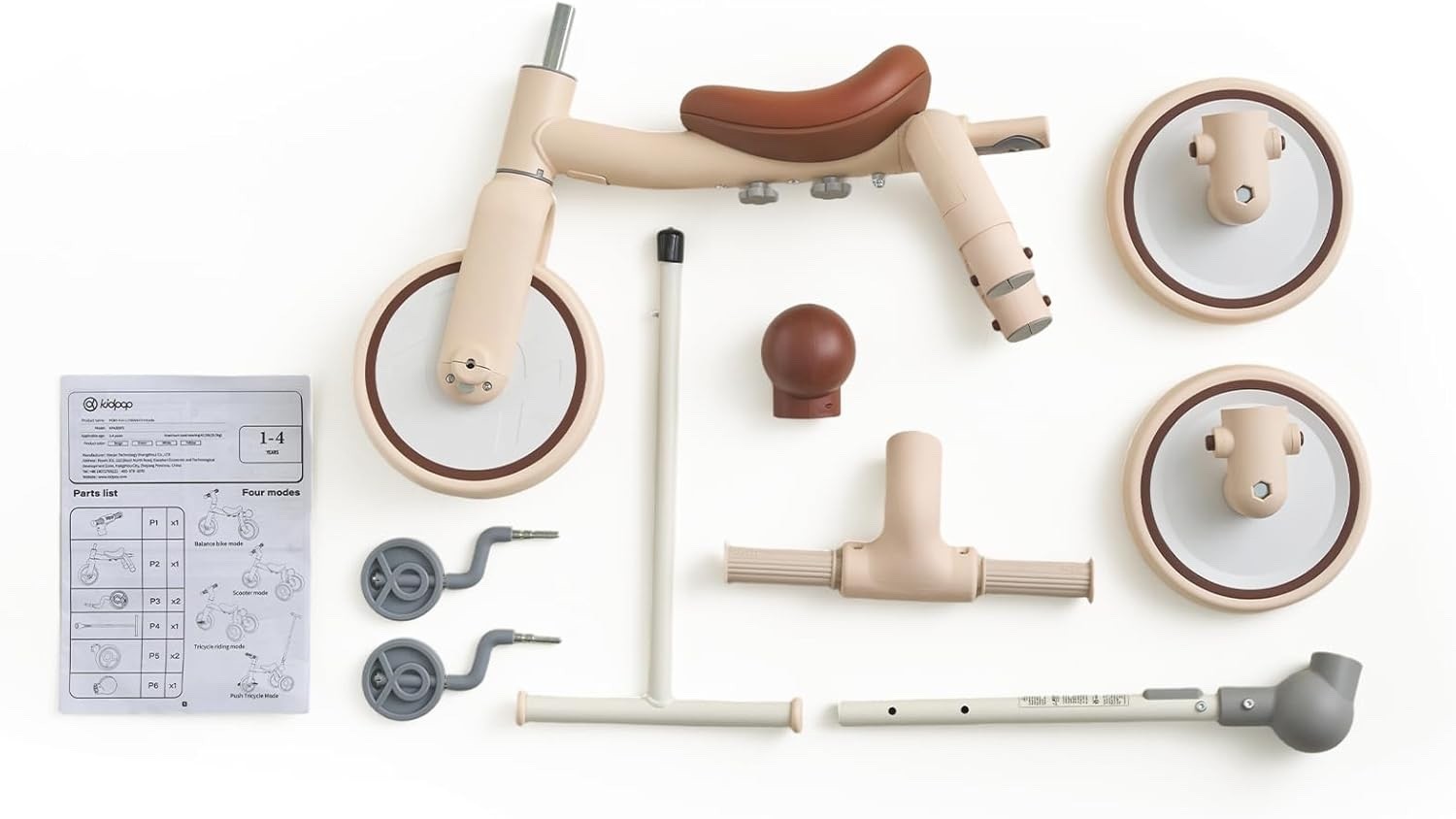 Kids 3in1 Tricycle Stroller Balance Bike Pedal Ride On Toddler Green 1-4yrs