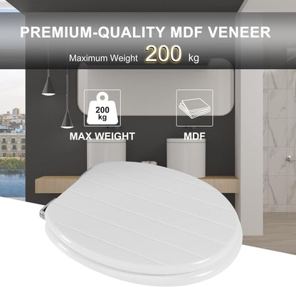White Wooden Toilet Seat Antibacterial Adjustable Hinges Bathroom Easy Clean