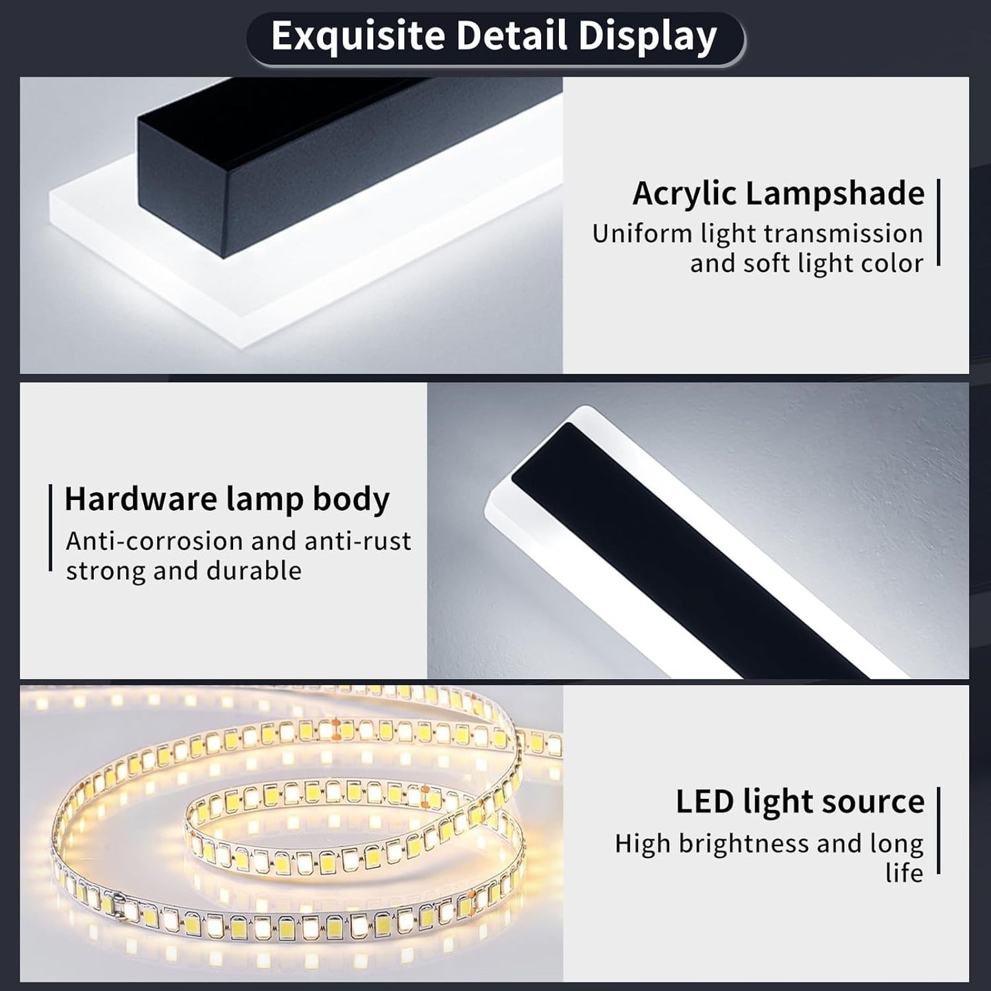 60cm Outdoor LED Wall Light 6000K Cool White IP65 Waterproof Strip Lamp