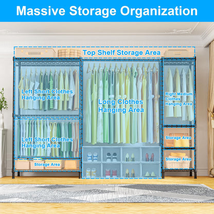 Heavy Duty Clothes Rack Extendable 6 Shelves 4 Rails 362kg Black Carbon Steel