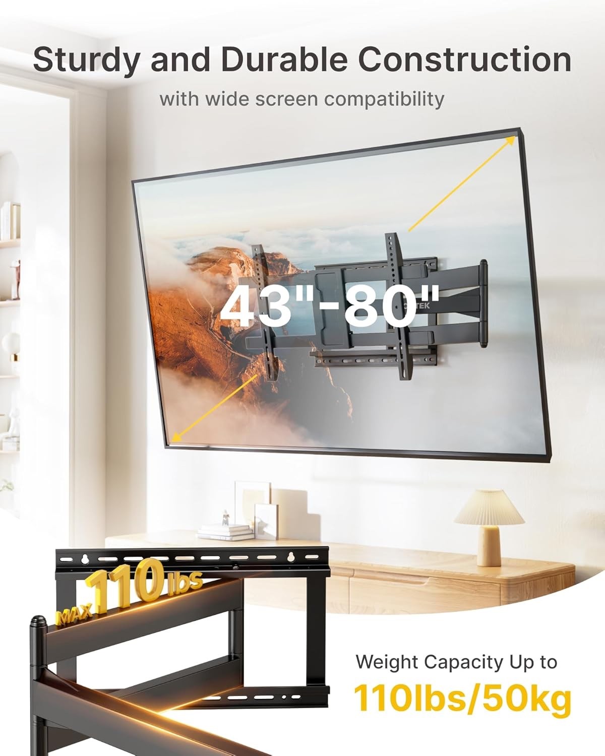 TV Wall Bracket Full Motion 43-80 Inch 1065mm Arm Swivel Tilt 50kg VESA 600x400