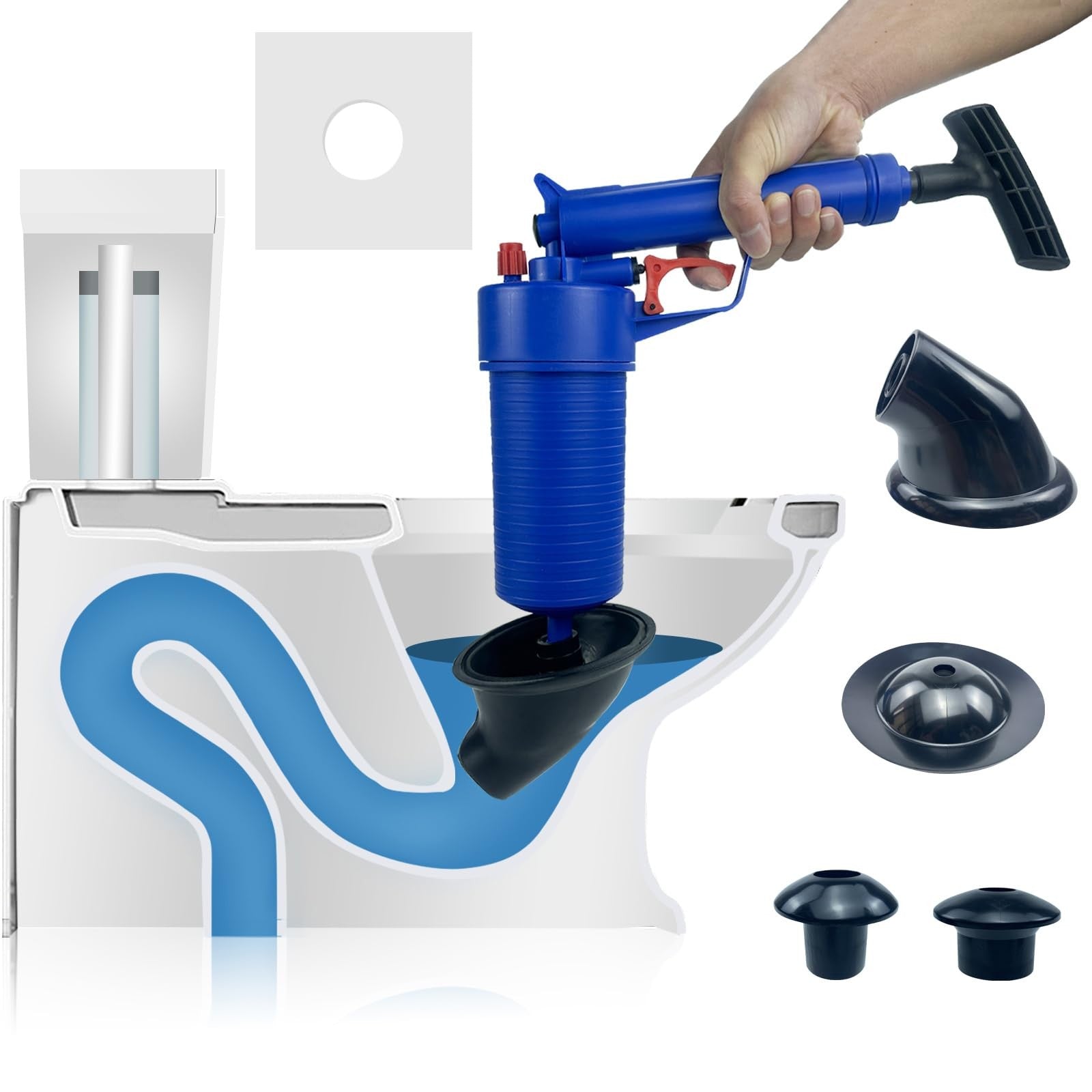 XMPEKO High Pressure Air Pump Drain Unblocker with 4 Suckers Heavy Duty Toilet