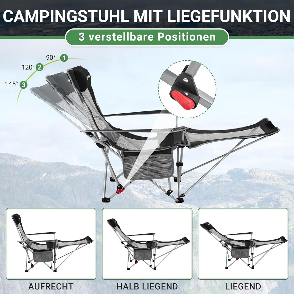 Folding Camping Chairs Reclining Adjustable with Detachable Footrest Outdoor