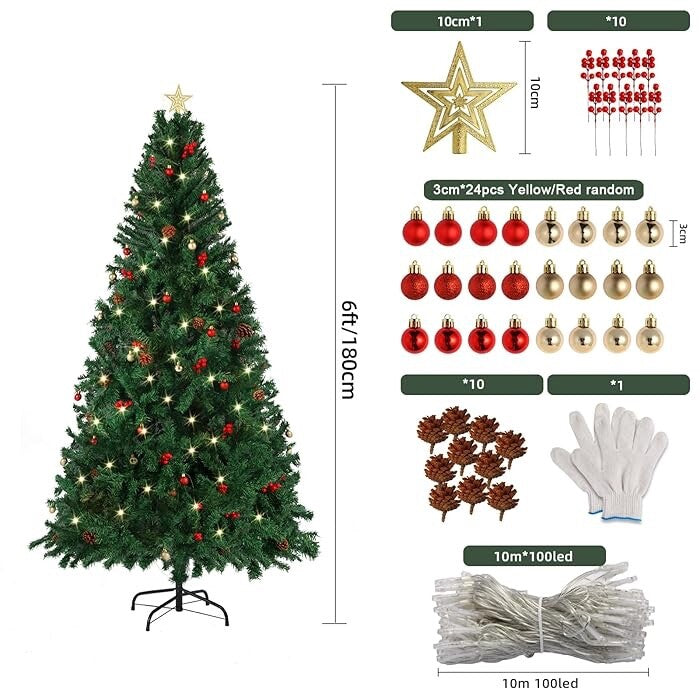 Wivico Christmas Tree Set 6FT 1100 Tips Realistic Artificial Pine Tree