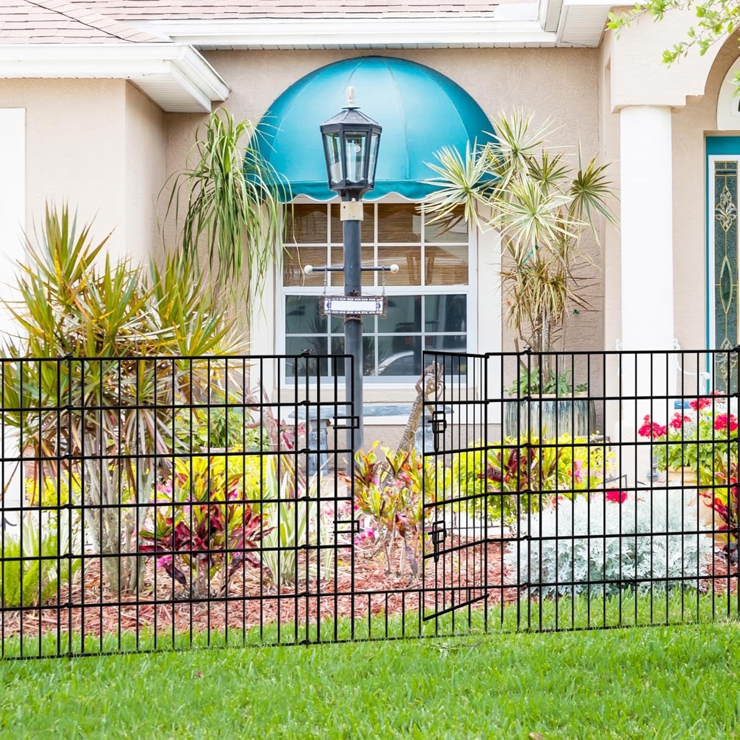 Garden Fence 5 Panels Gate 3.5m Metal No Dig Dog Pet Barrier Border Black