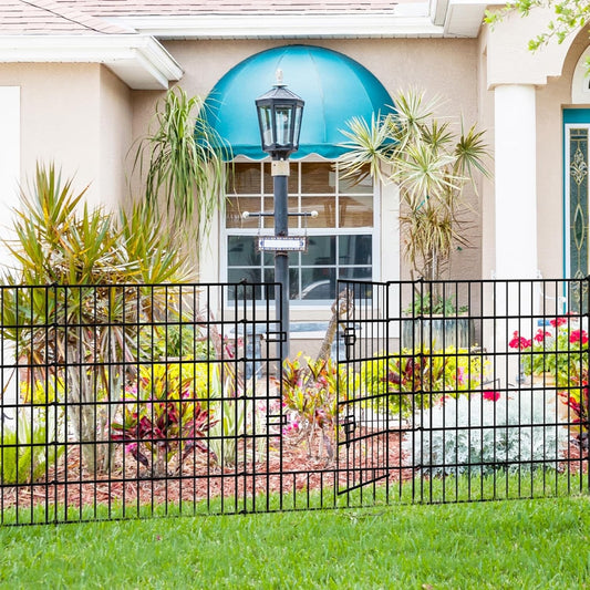 Garden Fence 5 Panels Gate 3.5m Metal No Dig Dog Pet Barrier Border Black