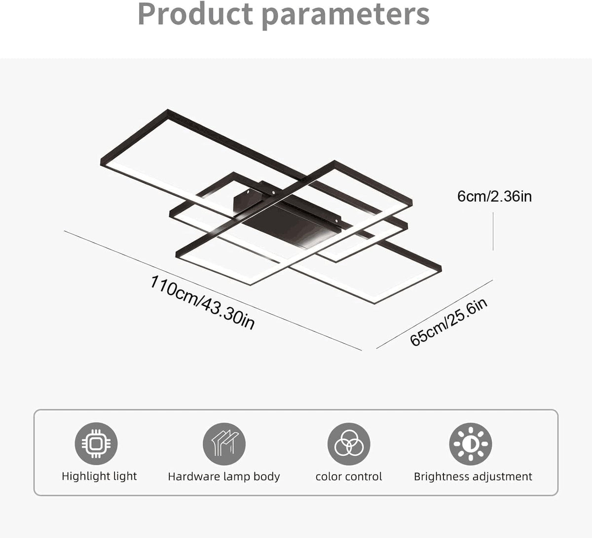 LED Ceiling Light Chandelier 70W 110cm Black Dimmable 3 Square Remote Control