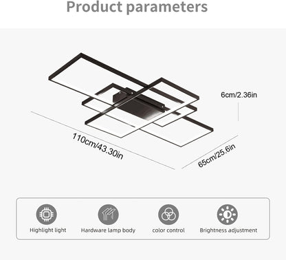 LED Ceiling Light Chandelier 70W 110cm Black Dimmable 3 Square Remote Control