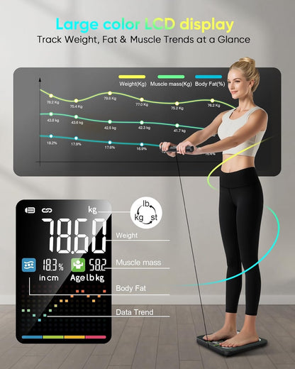 Smart Body Composition Scales 8 Electrode Bluetooth BMI Body Fat 180kg Black