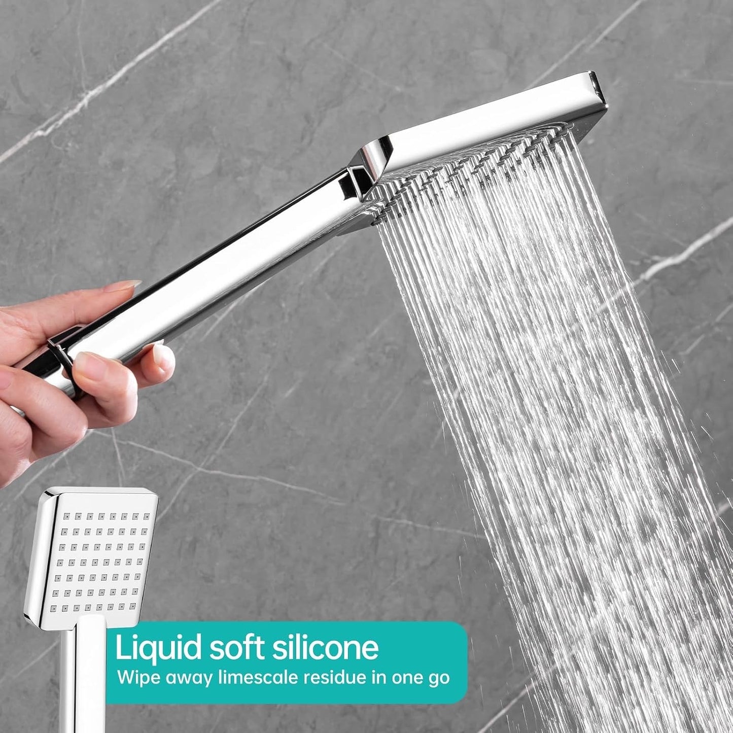 Shower Riser Rail Kit 8in Rainfall Head Handheld Chrome Adjustable Bathroom Set