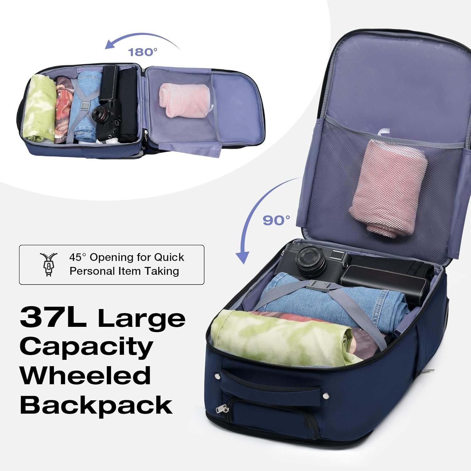 18” Rolling Laptop Bag Waterproof Wheeled Briefcase Travel Work Blue