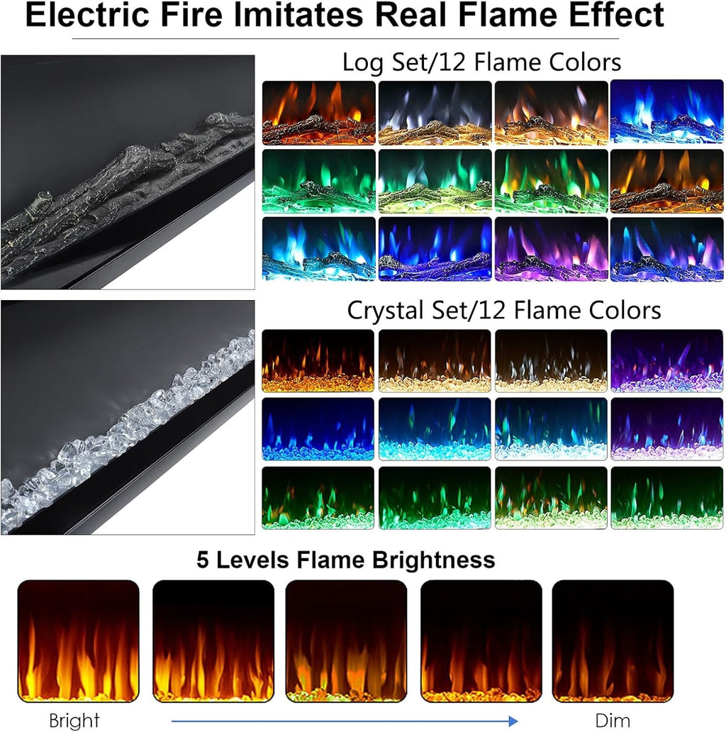 INMOZATA Electric Fire 42inch/107cm Wall Mounted/Recessed/Freestanding Electric