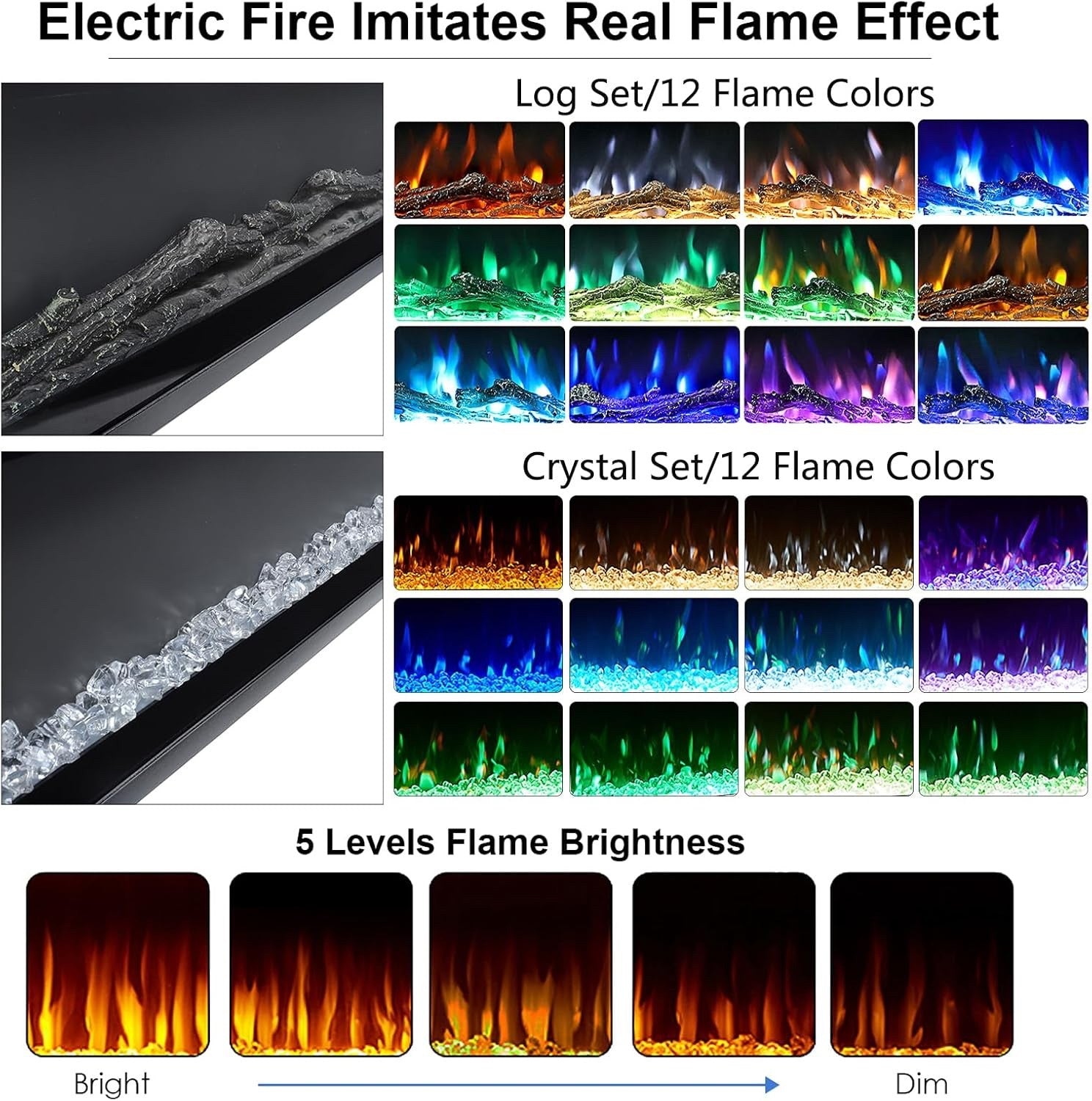 INMOZATA Electric Fire 42inch/107cm Wall Mounted/Recessed/Freestanding Electric