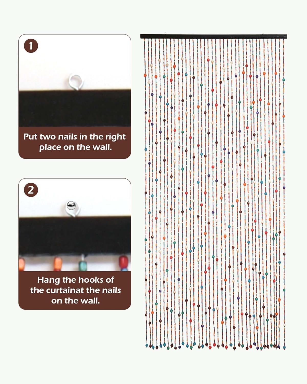 Beaded Door Curtain Bamboo 90x200cm 38 Strand Fly Screen Room Divider Colourful