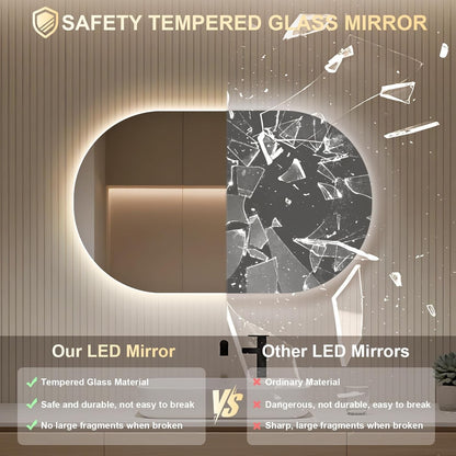LED Bathroom Mirror Oval 500x800mm Anti Fog Dimmable 3 Color Backlit Vanity