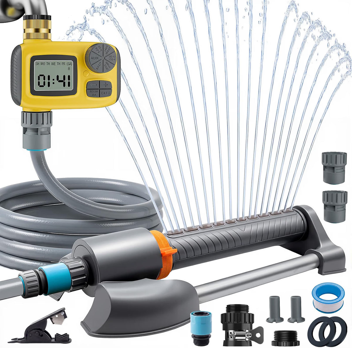 Garden Sprinkler System 3 in 1 Automatic Timer 10m Hose Oscillating Irrigation