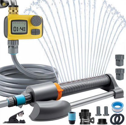Garden Sprinkler System 3 in 1 Automatic Timer 10m Hose Oscillating Irrigation